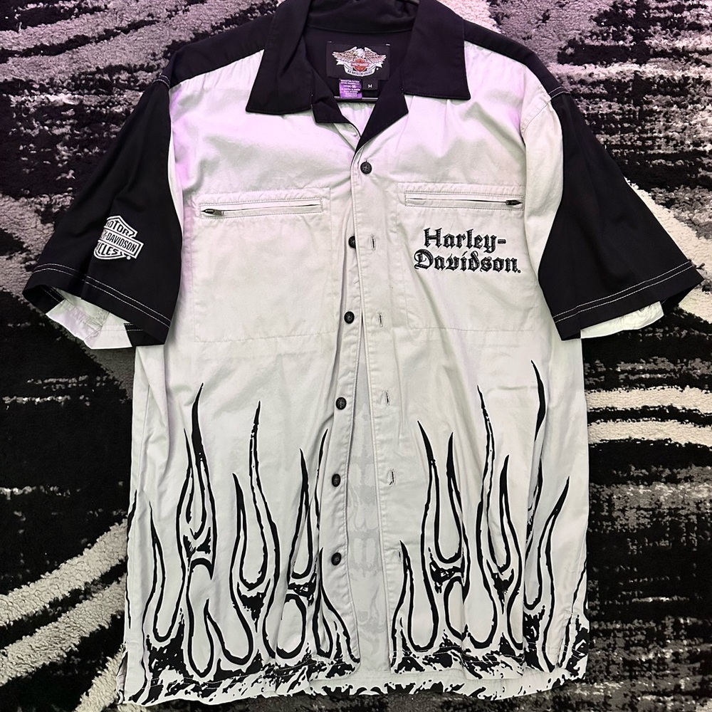 Harley-Davidson Black and White Flame Design Shirt